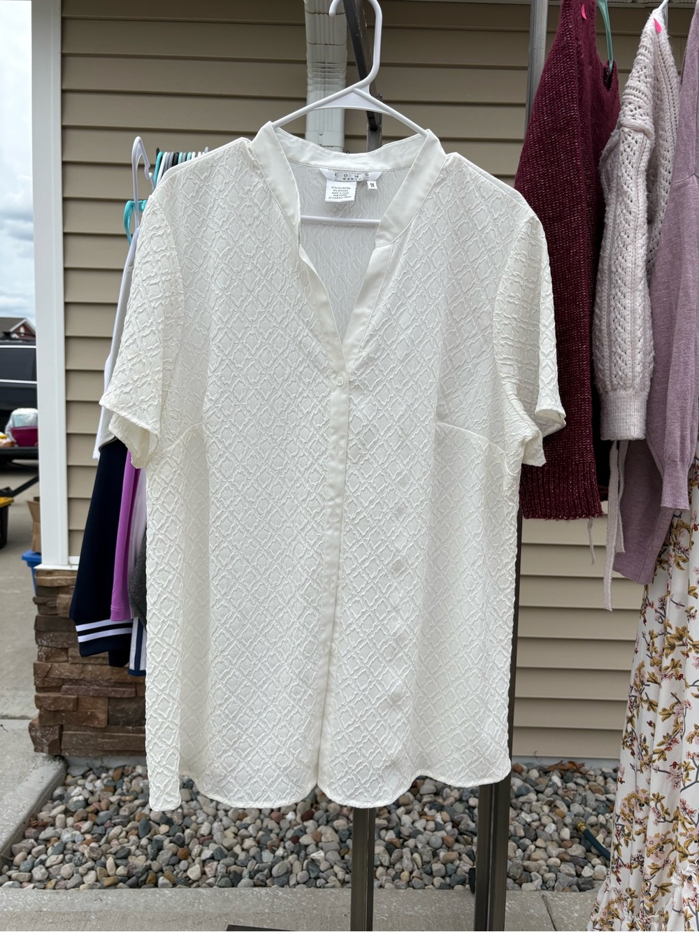 Women's Cream Textured Split-Neck Blouse - Classic Lightweight Top